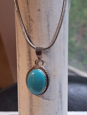 MKM Sterling Silver Pendant w/ Cabochon Blue Stone on Chain Southwest Cowgirl
